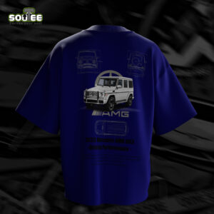 Back view of AMG branded tee in dark grey