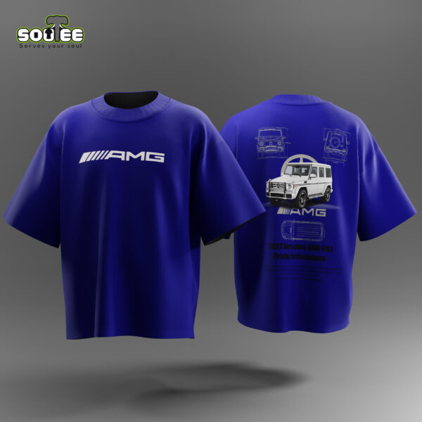 Flat lay of folded AMG t-shirt with visible stitching and texture