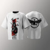 Wearing Itachi Edition t-shirt in urban setting – bold shinobi streetwear