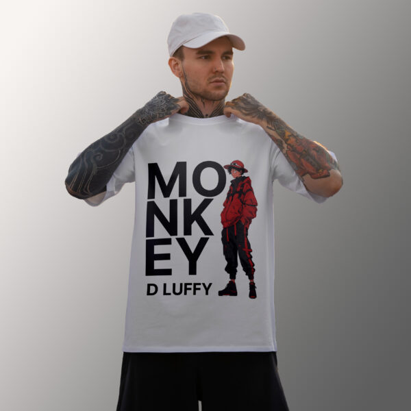 Model Wearing Monkey D. Luffy One Piece T-Shirt | Premium Anime Cotton Tee by Soutee