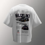 Back design of Suzuki edition t-shirt – premium 240 GSM heavy cotton, motorbike inspired fashion